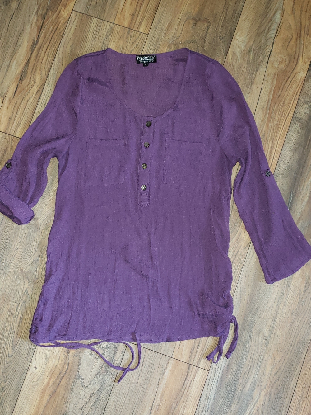 Papermoon Plum Button-Front Tunic with Drawstring
